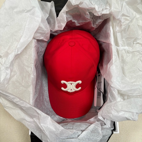 CELINE Triomphe Baseball Cap Rouge Vif - Picture 15 of 16